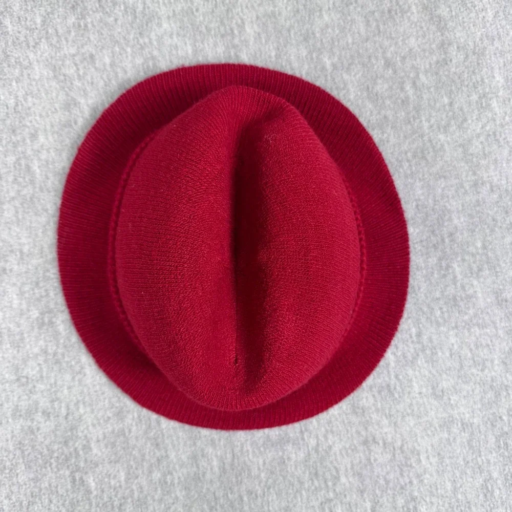 Vintage Everitt Red Knit Fedora Hat Made in USA Braided Trim WPL 7647